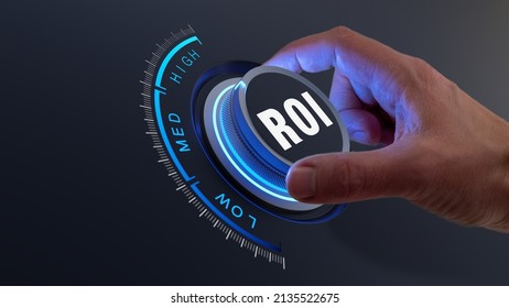 ROI Return On Investment boost concept with person choosing to increase financial asset portfolio performance and improve profitability. Enhance capital efficiency. - Shutterstock ID 2135522675