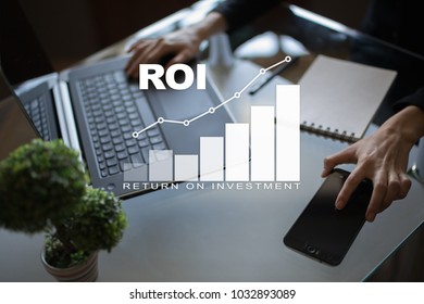 ROI, Return On Investment Business And Technology Concept. Virtual Screen Background.