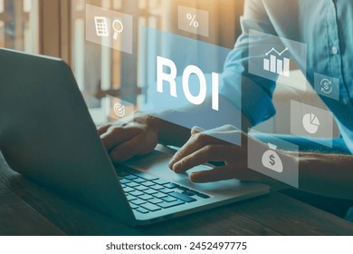 ROI Return On Investment concept on virtual screen, invest money, calculate profit - Powered by Shutterstock