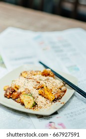 Rojak With Chopsticks Served In A Chinatown, Singapore.