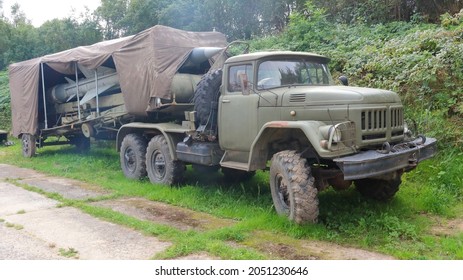 ROKYCANY, CZECH REPUBLIC - SEPTEMBER 11, 2021: Truck ZIL With Loaded SAM Anti Aircraft System. Famous Russian Surface To Air Missile Launcher From Cold War Era.