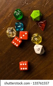 Role Play Dice On Wooden Table Top