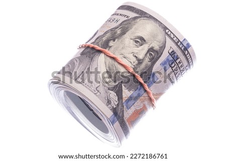 roll of 100 dollar banknotes on white background for design purpose