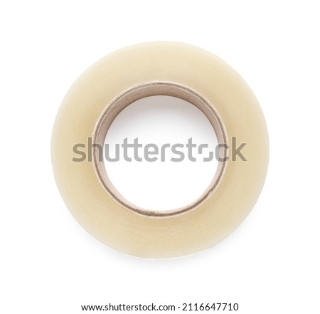 Roll of adhesive tape on white background, top view