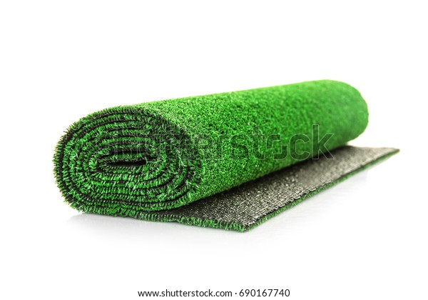 Roll Artificial Grass Mat On White Stock Photo Edit Now 690167740