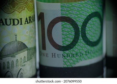 Roll Banknotes 100 Australian Dollar. Concept For Economy, Business, Investment, Trade, Finance