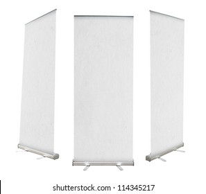 Roll up banner with paper canvas texture, isolated on white background (Save Paths For design work)