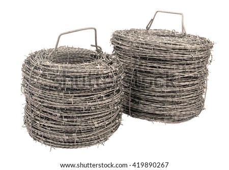 A roll of barbed wire on white background.