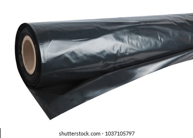 Roll Of Black Plastic Film On White Background