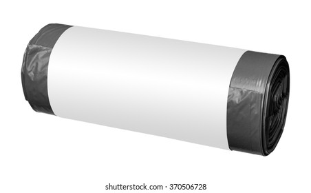 Roll Of Black Plastic Garbage Bags - Isolated On White