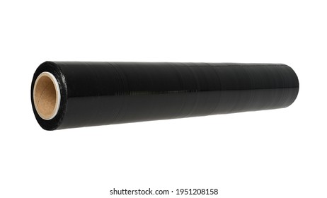 Roll Of Black Stretch Shrink Film On White Background