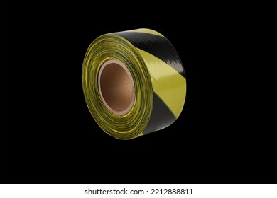 Roll Of Black And Yellow Tape For Fencing, Close-up On Black Background