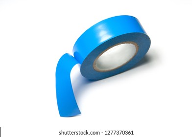 Roll of blue insulating adhesive electrical tape for electrical work - Shutterstock ID 1277370361