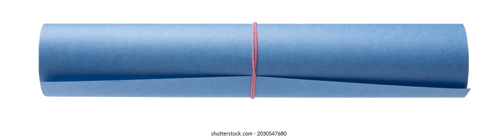 Roll Of Blue Paper Whatman Paper For Creativity, Isolated On White Background. 