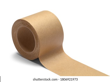 Roll Of Brown Packing Tape Isolated On White.