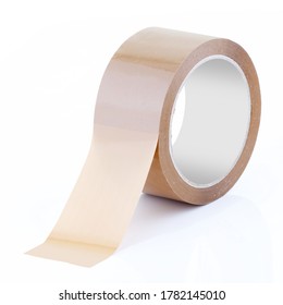 Roll Of Brown Parcel Tape On White