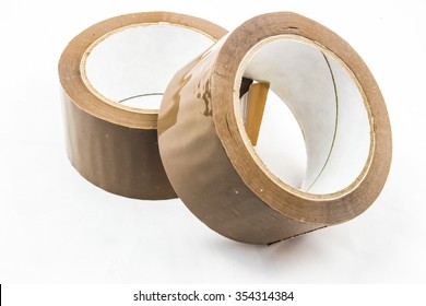 Roll Of Brown Sticky Duct Tape On White Background