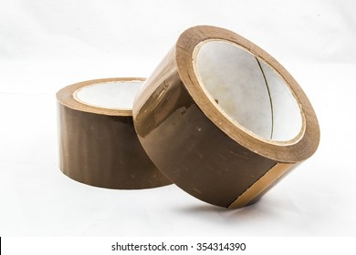 Roll Of Brown Sticky Duct Tape On White Background