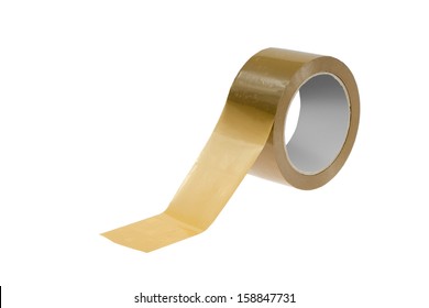 A Roll Of Brown Sticky Tape Isolated On White Background