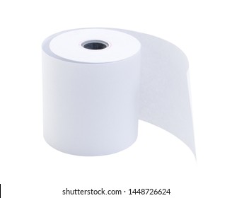 Roll Of Cash Register Tape ( Slip Receipt  Paper Roll) Isolated On White Background With Clipping Path.