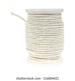 A Roll Of Cotton Butcher's Twine On A White Background.