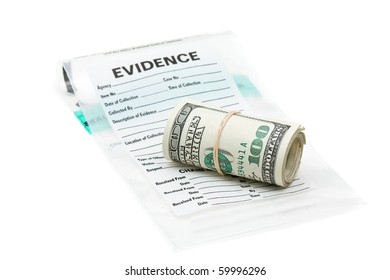 Roll Of Dollar Bills On Evidence Bag