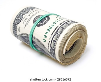 Roll dollars on white background (isolated).