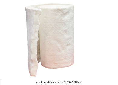 roll of Fiberglass Insulation using to prevent heat loss in heavy industry such as casting process ; isolated white background; clipping mask