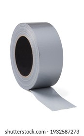 Roll Of Gray Reinforced Scotch Tape Isolated On White Background