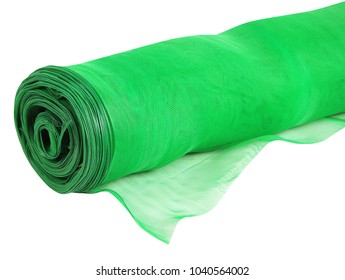 Roll Of Green Mosquito Net Isolated On White 