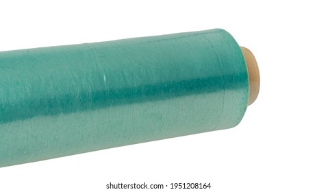 Roll Of Green Stretch Shrink Film On White Background