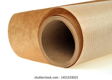 Roll Of Kraft Paper In Closeup On White Background