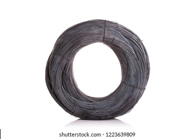 Roll Of New Steel Binding Wire For Construction Isolated On White Background