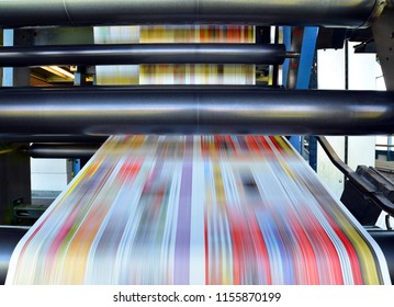 Roll Offset Print Machine In A Large Print Shop For Production Of Newspapers & Magazines 