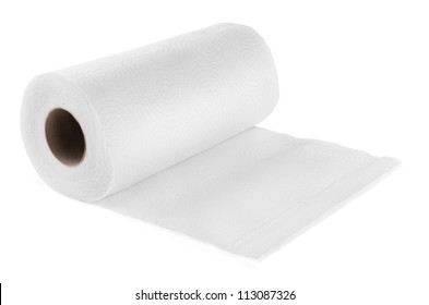 Roll Of Paper Kitchen Towels Isolated On White