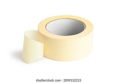 Roll Of Paper Masking Tape Isolated On White Background. With Clipping Path