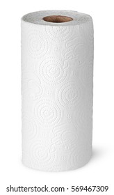 Roll paper towels on the bushing vertically isolated on white background