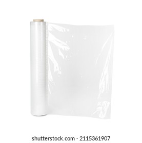 Roll Of Plastic Stretch Wrap Film Isolated On White