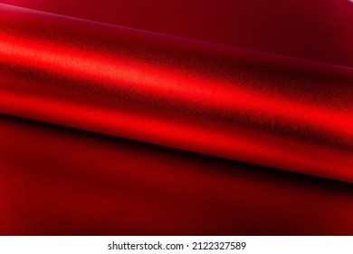 Roll Of Red Shiny Paper For Creativity. Isolon For Flowers. Soft Material For Handmade