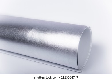 A Roll Of Silver Paper For Creativity. Isolon For Flowers. Soft Material For Handmade