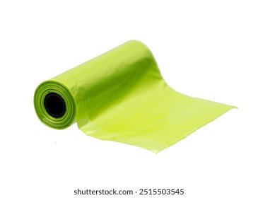 Roll of small plastic garbage bags or environmentally friendly poop bags. Isolated on white.