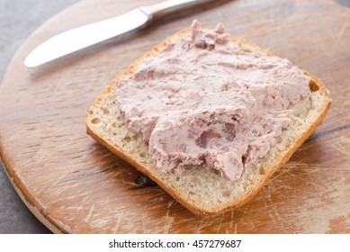 Roll Spread With Venison Boar Liverwurst On A Wooden Board