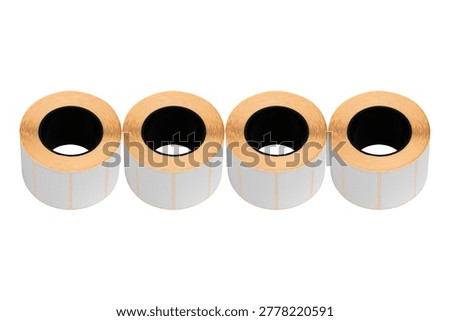 A roll of thermal printer labels on a white background. Close-up of the printer labels on a white background.