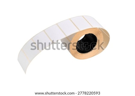A roll of thermal printer labels on a white background. Close-up of the printer labels on a white background.