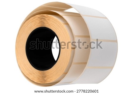 A roll of thermal printer labels on a white background. Close-up of the printer labels on a white background.