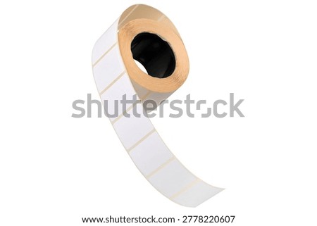A roll of thermal printer labels on a white background. Close-up of the printer labels on a white background.