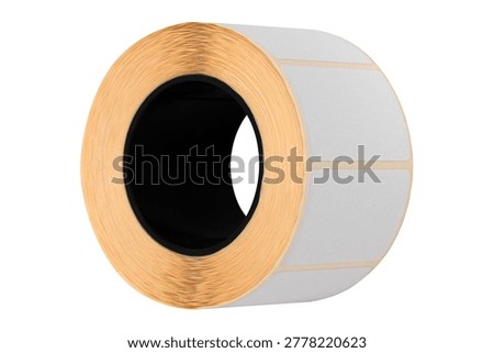 A roll of thermal printer labels on a white background. Close-up of the printer labels on a white background.