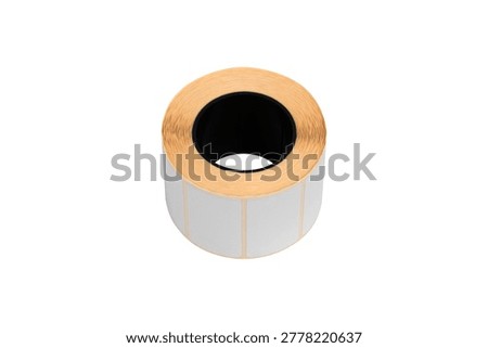 A roll of thermal printer labels on a white background. Close-up of the printer labels on a white background.