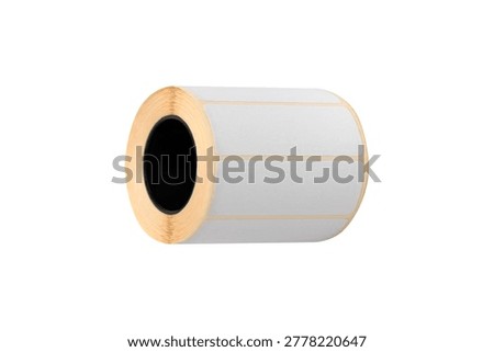 A roll of thermal printer labels on a white background. Close-up of the printer labels on a white background.