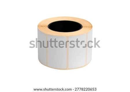 A roll of thermal printer labels on a white background. Close-up of the printer labels on a white background.
